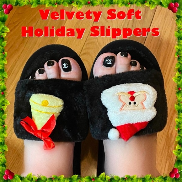 NEW Soft Plush and Cushioned Open Toe Christmas Non-Slip Slippers Size Large - Picture 5 of 10